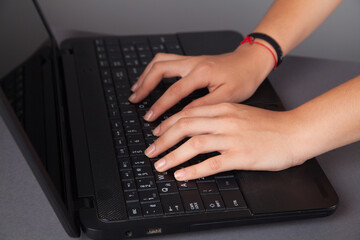 Fototapeta na wymiar Office worker. Woman typing on keyboard. Woman hand and computer keyboard.