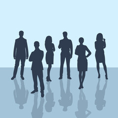 Vector set of silhouettes of people on a blue background.
