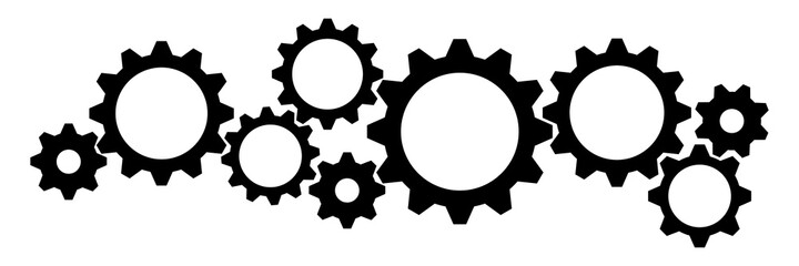 nvis4 NewVectorIllustrationSign nvis - gears icon . cogwheel group - cog wheel sign . vector graphic design / illustration - black - simple transparent industry banner - AI10 / EPS10 . g10542 - obrazy, fototapety, plakaty