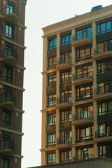 Luxury penthouse apartment building on the rooftop in the light of dawn.