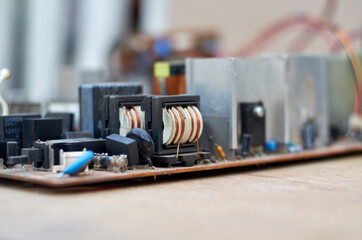 Obraz na płótnie Canvas Photo of used TV electronic circuit board