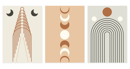Abstract rainbow and sun and Moon phases.