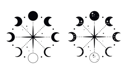Moon phases in a circular composition.