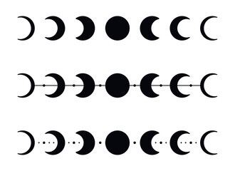 Moon phases silhouettes with stars.