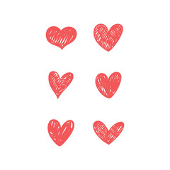 Hand drawn hearts. Love handmade illustrations. Heart doodle collection.