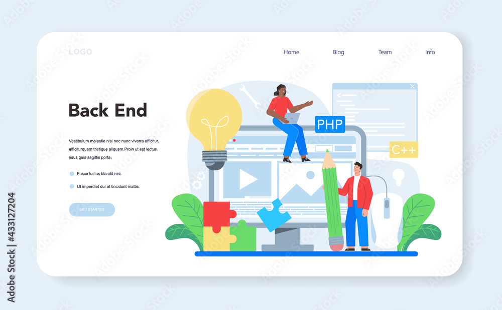 Poster back end development web banner or landing page. software development