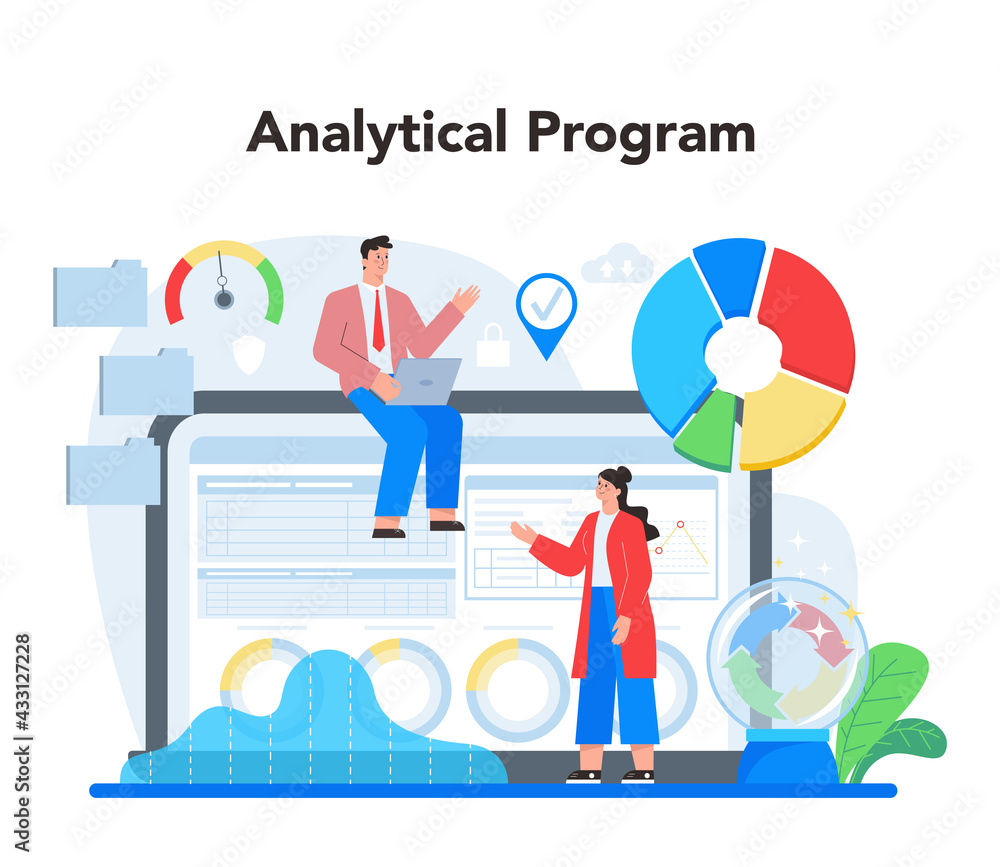 Poster business big data analytics online service or platform. chart and graph
