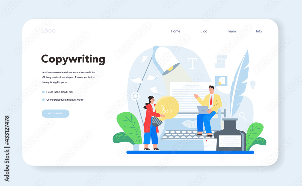 Poster copywriter web banner or landing page. writing and designing texts