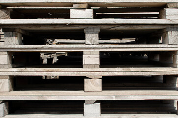  Close-up view of stacked wooden pallets