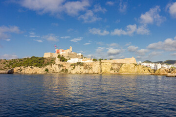 Fototapeta na wymiar Capital city of Ibiza from a boat (Spain)