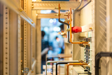 Copper Busbar for connect wire cable in electrical power cabinet for supply electric high power to production line or machine in manufacturing process industrial