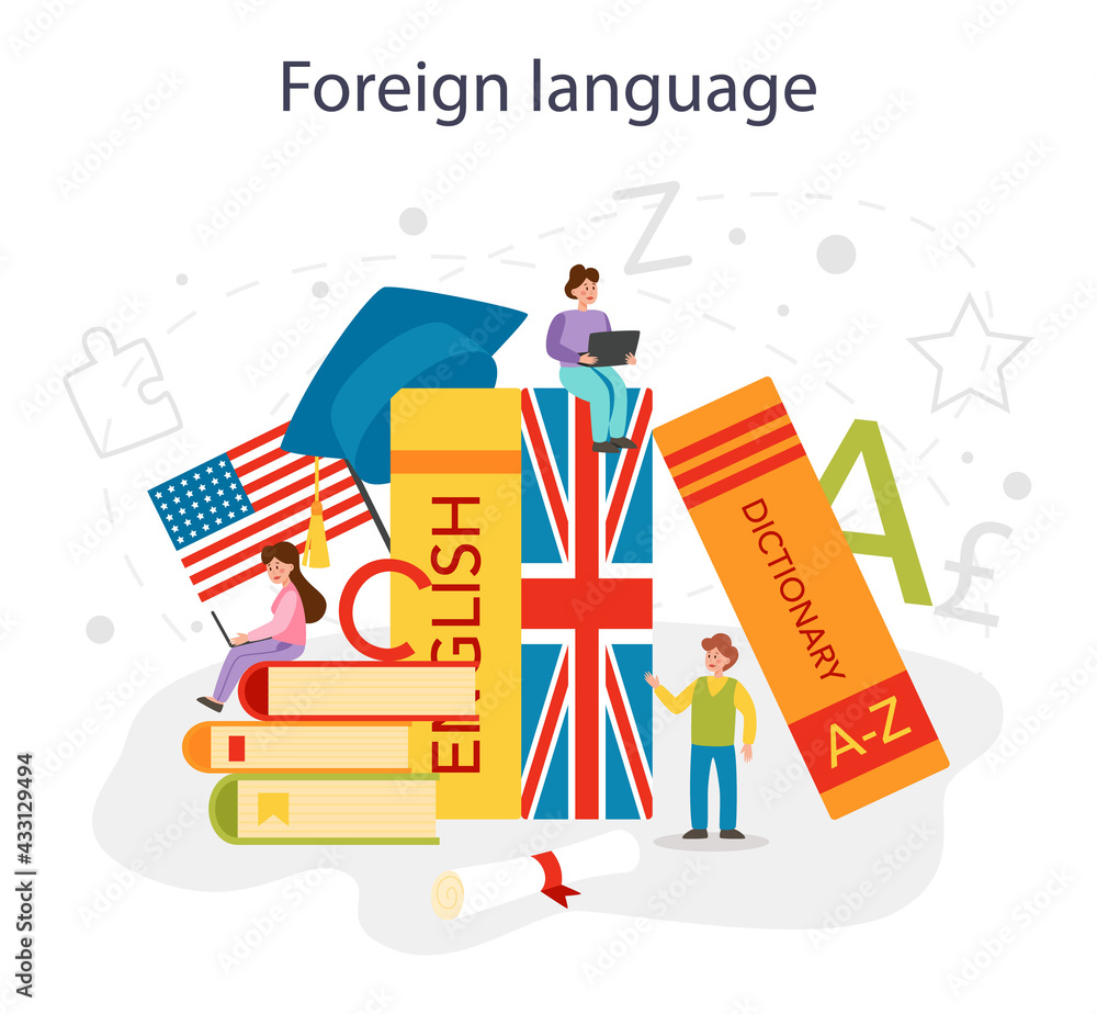 Poster english class concept. study foreign languages in school or university