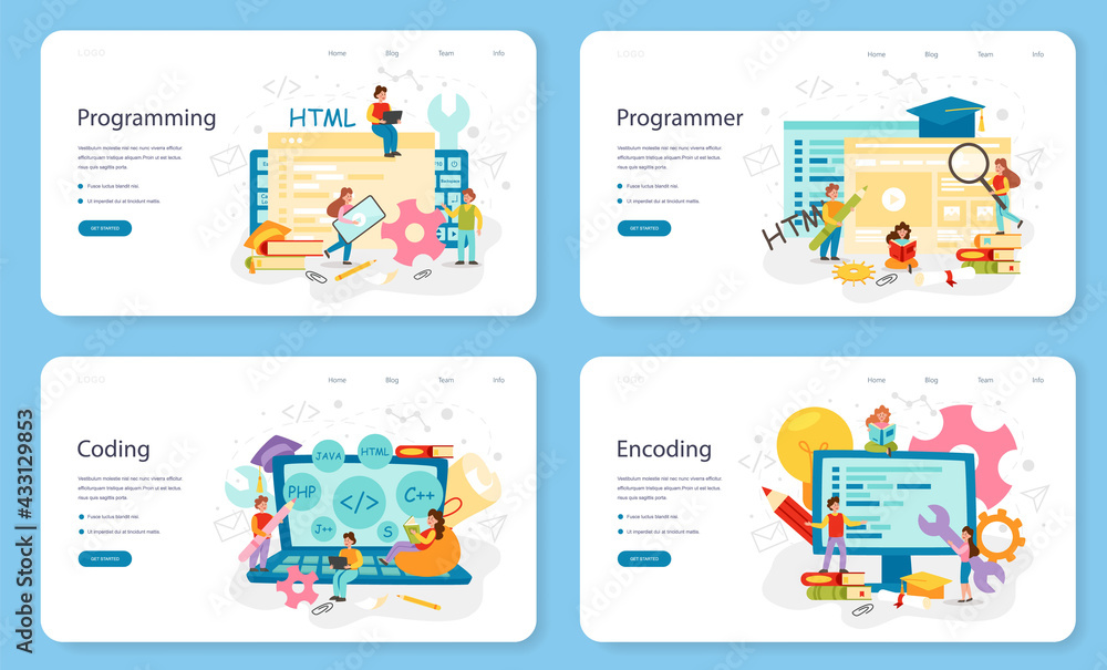Poster programming web banner or landing page set. it education