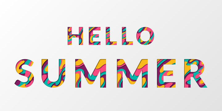 Hello June summer calligraphic text with paper cut origami effect background. - Powered by Adobe