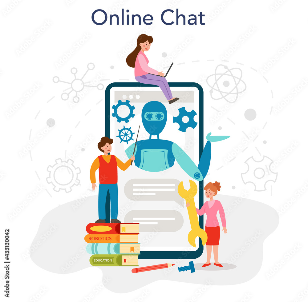 Poster robotics school subject online service or platform. robot engineering