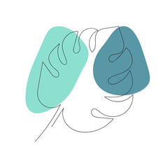 Monstera leaf - one line drawing. Continuous line exotic plant. Hand-drawn minimalist illustration, vector.