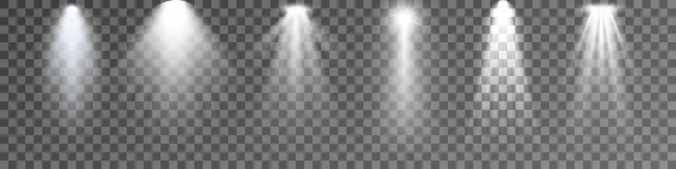 Rolgordijnen Set of Spotlight isolated on transparent background. Vector glowing light effect with white rays and beams. PNG. Vector illustration © Vector light Studio
