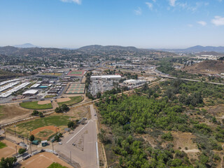 Fototapeta na wymiar Aerial view of the suburb city of Lakeside, San Diego, Southern California, USA 