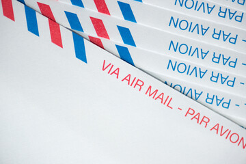 bilingual white blue and red air mail envelopes - macro lens (shallow depth of field) 