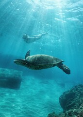 Fototapeta premium Swimming with Wild turtles in Hawaii 