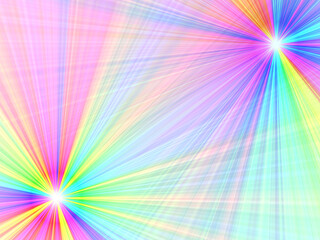 Fototapeta premium Abstract Background - Colourful light explosion. Rays of colourful light. Multi colour beams originating from two Sun like source.