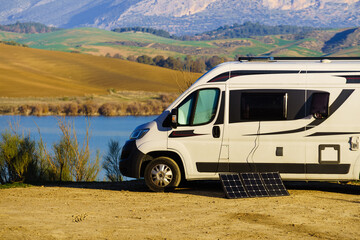 Caravan on nature, Guadalhorce in Andalusia Spain