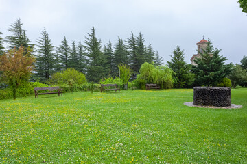 Beautiful courtyard of ancient Martvili monastery in Georgia