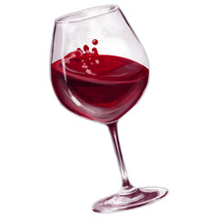 Digital drawing glass of red wine noble drink alcohol grape liqueur clear glass