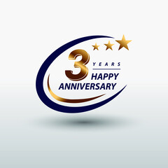 3 years golden happy anniversary logo celebration vector graphic