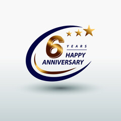 6 years golden happy anniversary logo celebration vector graphic - obrazy, fototapety, plakaty