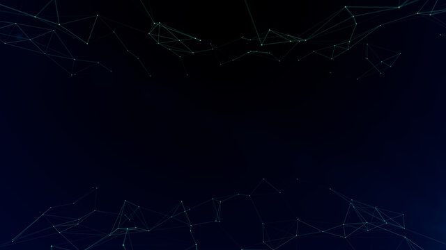 Abstract plexus background with dots and lines moving in space. Technology illustration, dynamic wave. 3d rendering