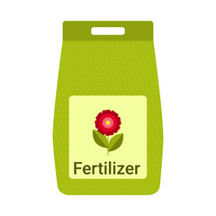 Fertilizer package for growing plants, flowers, vegetables and fruits. Gardening concept