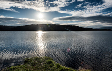 Beautiful Sunrise over Vlasina lake, blue hour. Semi-artificial lake in Southeast Serbia