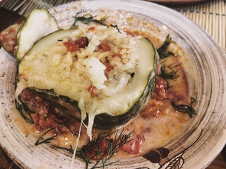 Aegean style stuffed rice made with zucchini