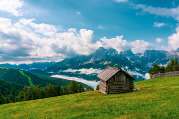Fototapeta na wymiar Old alpine hut in the Dolomites, Italy.