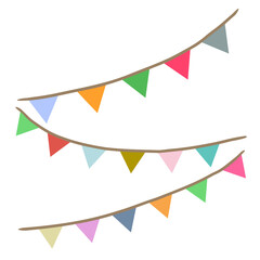 Carnival garland with flags. Decorative Scandinavian colorful flags for birthday celebration, festival and bright decoration. Festive background with hanging flags hand drawn. Vector illustration.