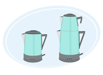 Turkish double teapot illustration. One for boiling, another for tea leaves