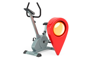Map pointer with exercise bike, 3D rendering