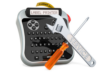 Service and repair of label printer. 3D rendering