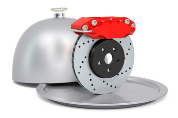 Restaurant cloche with car disc brake, 3D rendering