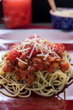 Ground Beef Toamato Bolognese Sauce Spaghetti