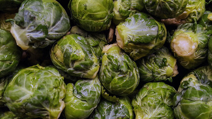 Fototapeta na wymiar close up of brussel sprouts at a farmers market
