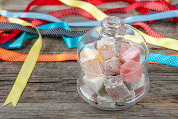 Turkish delight colorful jelly cubes called lokum. Variety of Turkish Delight Lokum Sweet Turkish...