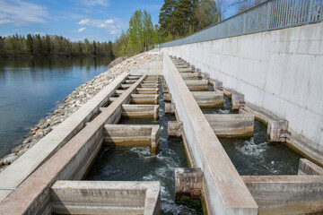 travel germany and bavaria, fish ladder besides a hydroelectric power plant