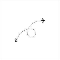 Plane track to point with dashed line way or air lines, airplane icon vector illustrtion. color editable