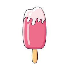 Pink ice cream popsicle on a stick isolated
