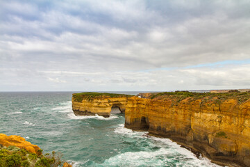 Eroded Cliffs in Port Campbell National Park, Great Ocean Road, Australia on a Cloudy Day 