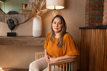Hispanic woman waiting to talk