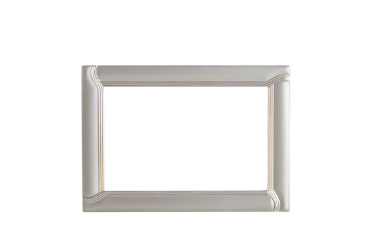 Metallic or silver frame. Modern decor frame isolated on white background. Mock-up, minimalistic frame.
