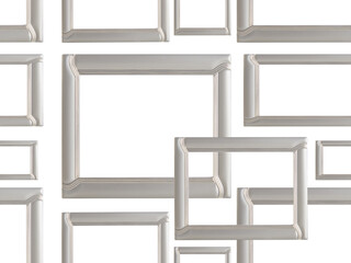 Set of metal or silver frmes. Seamless pattern, modern decor frame, isolated on white. Mock-up, minimal frame, tracery weave.